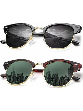 Polarized Semi-Rimless Sunglasses for Men & Women - Retro UV Protection Driving